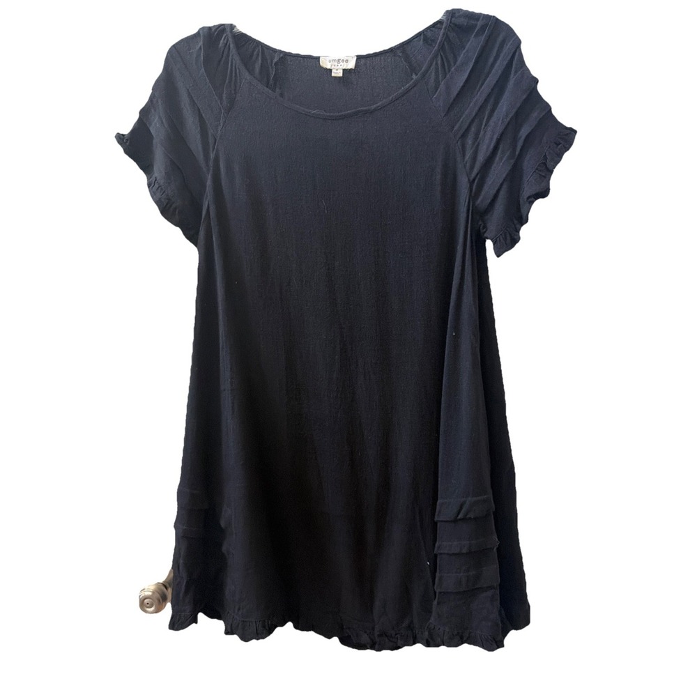 Umgee Ruffle Pleated Short Sleeve Mini Dress in Black